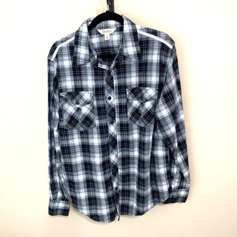 Decree Blue Plaid Shirt Button Up Men's Large